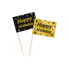 Paperdreams Cocktailprikkers Happy birthday zwart/goud 50st
