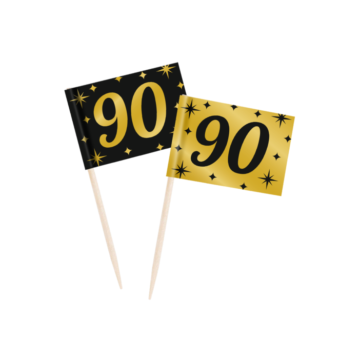 Paperdreams Cocktailprikkers 90 jaar zwart/goud 50st