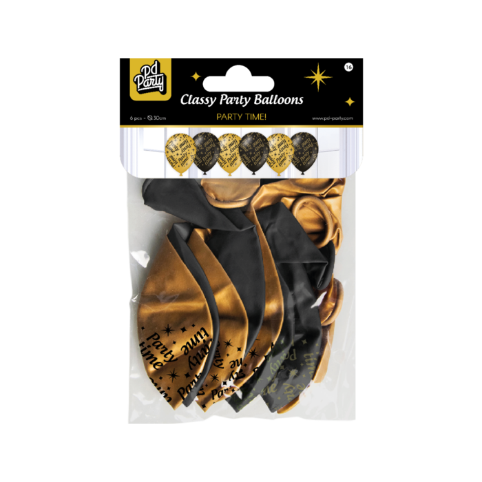 Paperdreams Ballons Party time zwart/goud 6st