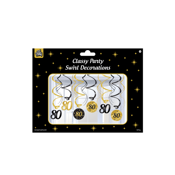 Paperdreams Party swirls 80 zwart/goud 12st