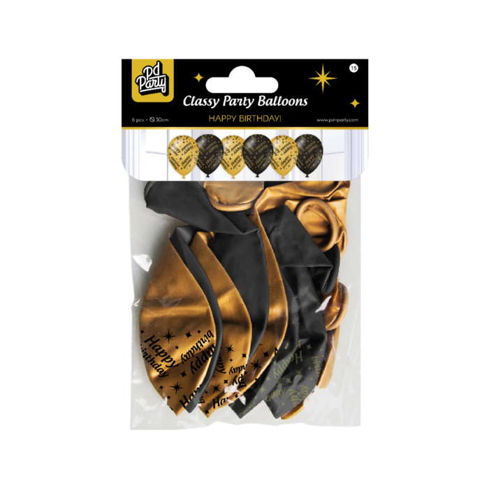 Paperdreams Ballons Happy birthday zwart/goud 6st