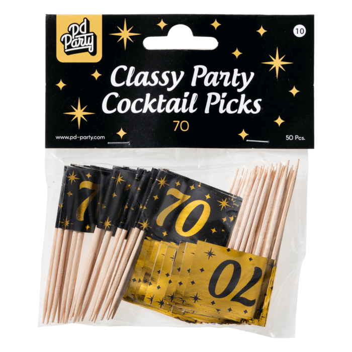 Paperdreams Cocktailprikkers 70 jaar zwart/goud 50st