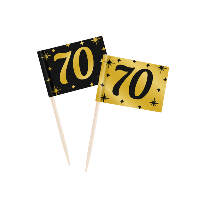 Paperdreams Cocktailprikkers 70 jaar zwart/goud 50st