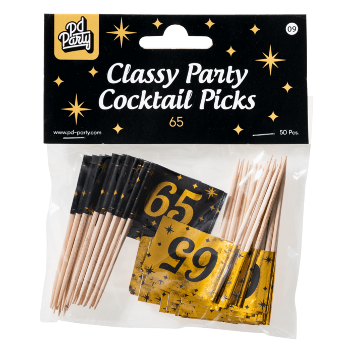 Paperdreams Cocktailprikkers 65 jaar zwart/goud 50st