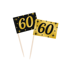 Paperdreams Cocktailprikkers 60 jaar zwart/goud 50st