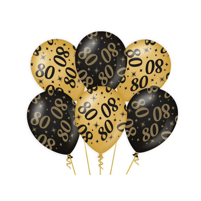 Paperdreams Ballons 80 jaar zwart/goud 6st