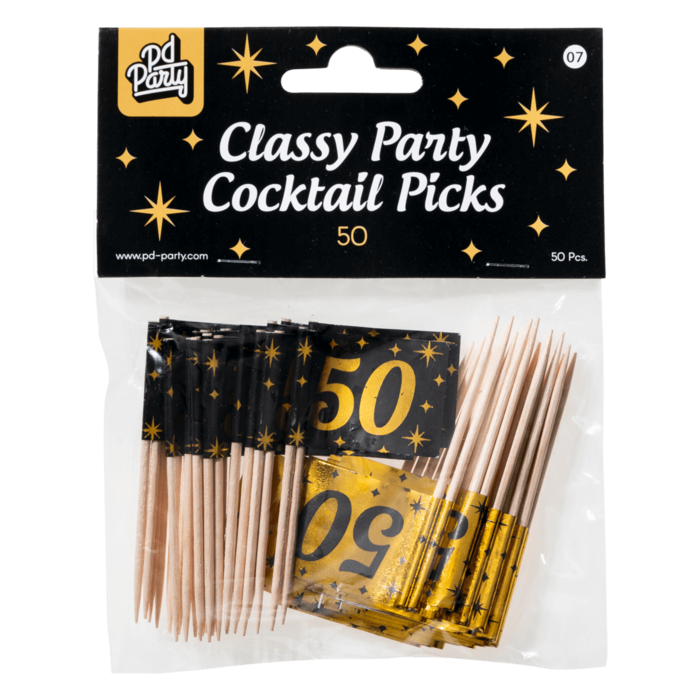 Paperdreams Cocktailprikkers 50 jaar zwart/goud 50st