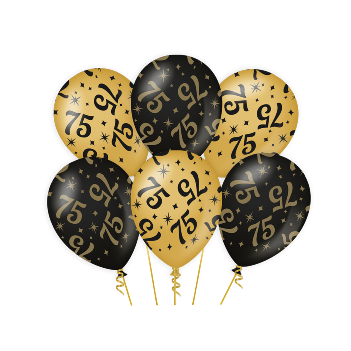 Paperdreams Ballons 75 jaar zwart/goud 6st