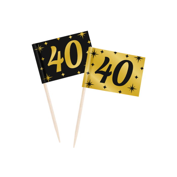 Paperdreams Cocktailprikkers 40 jaar zwart/goud 50st