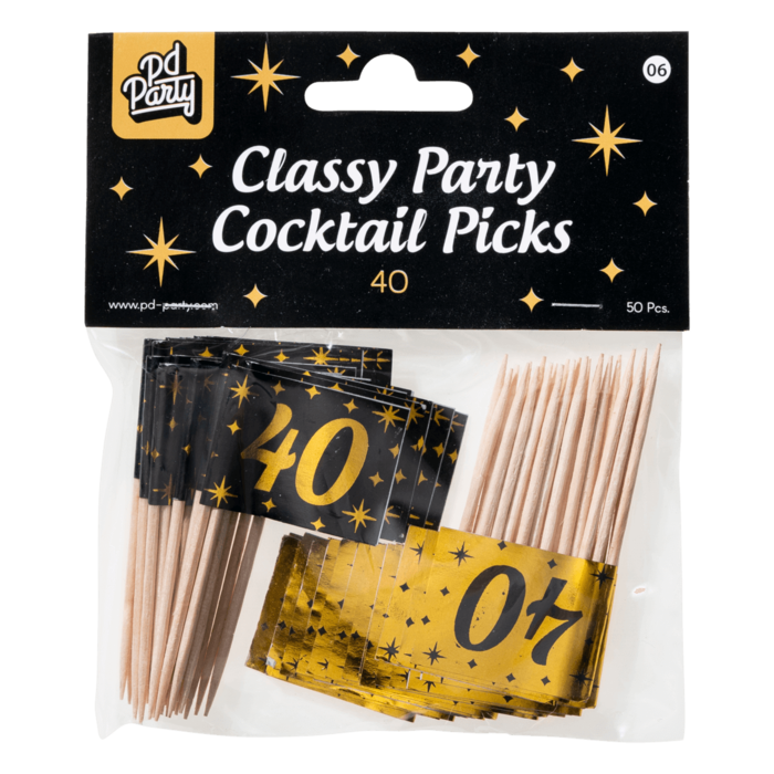 Paperdreams Cocktailprikkers 40 jaar zwart/goud 50st