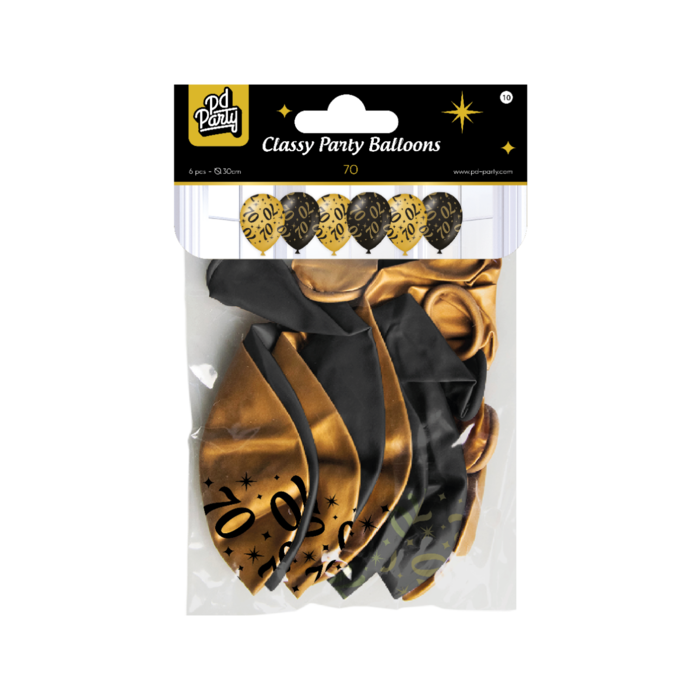 Paperdreams Ballons 70 jaar zwart/goud 6st