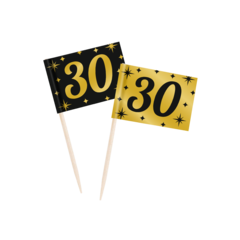 Paperdreams Cocktailprikkers 30 jaar zwart/goud 50st