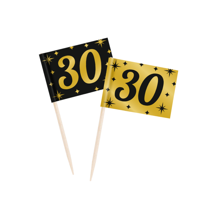 Paperdreams Cocktailprikkers 30 jaar zwart/goud 50st