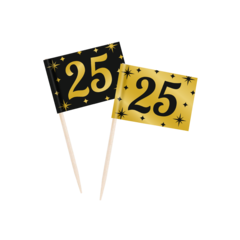 Paperdreams Cocktailprikkers 25 jaar zwart/goud 50st