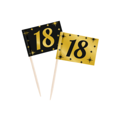 Paperdreams Cocktailprikkers 18 jaar zwart/goud 50st