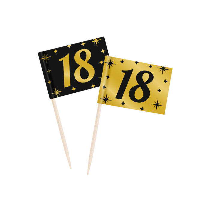 Paperdreams Cocktailprikkers 18 jaar zwart/goud 50st