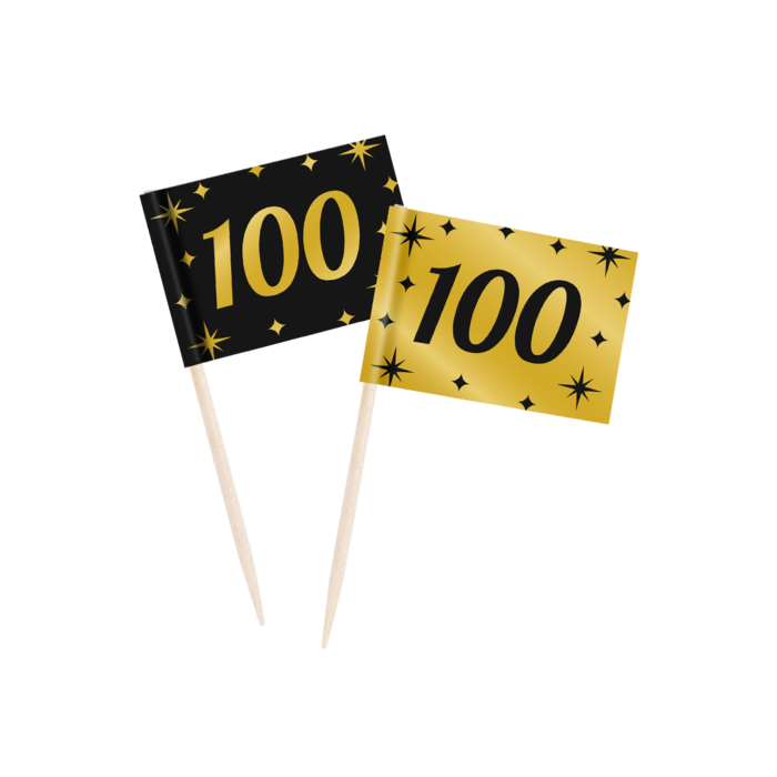 Paperdreams Cocktailprikkers 100 jaar wart/goud 50st