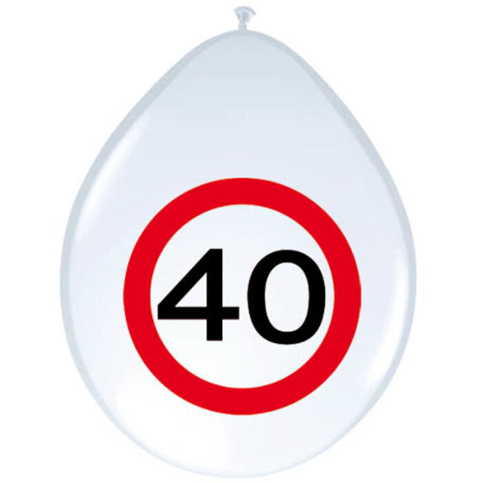 Ballon 'Verkeersbord 40 jaar' 12inch/30cm, 8st