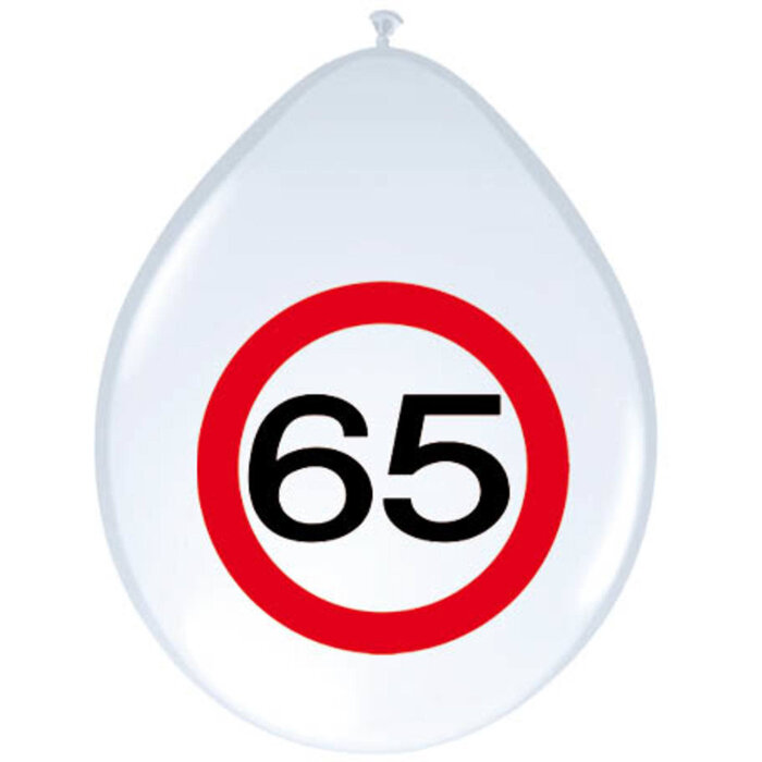 Ballon 'Verkeersbord 65 jaar' 12inch/30cm, 8st