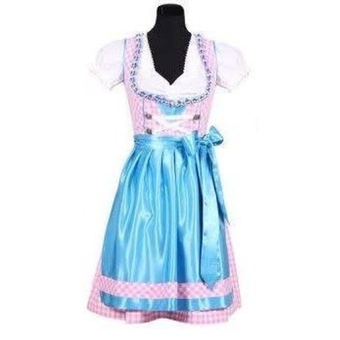 Dirndl Alina roos/tirqouise met schort Zonder bloes