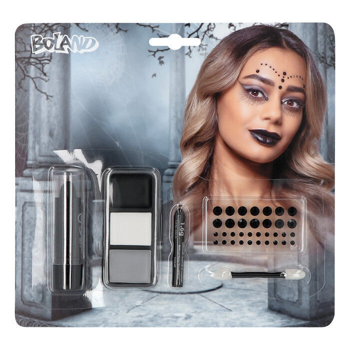 Boland Make-up kit Gothic witch (vetschmink, lippenstift, vel strass steentjes en applicator)