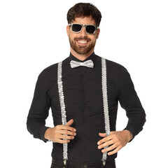 Boland Disco Accessoireset zilver (partybril, vlinderstrik en bretels)