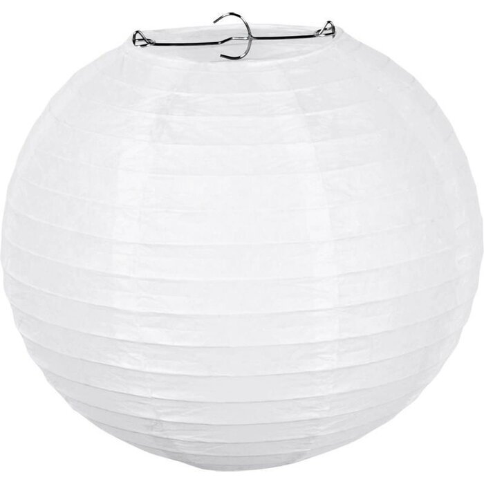 Lampion met draadstalen frame papier rond WIT, 25cm