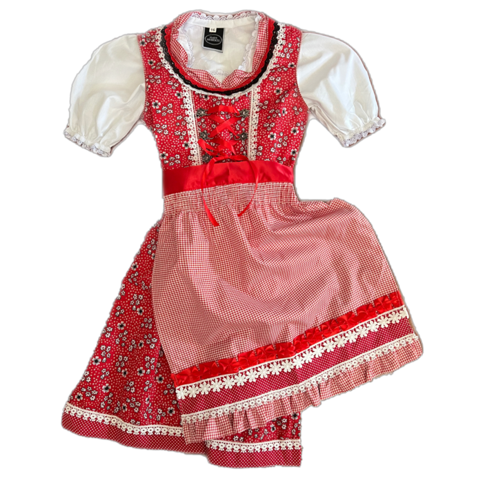 Haus Huberts Dirndl kind rood wit met bloemen 3 delige set
