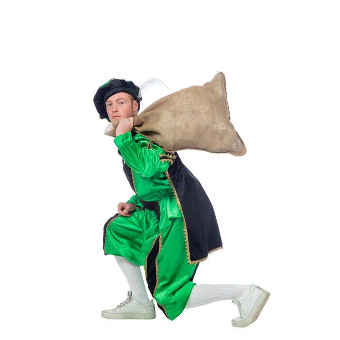 Wilbers & Wilbers Luxe piet kostuum groen/zwart imitatie fluweel volwassenen