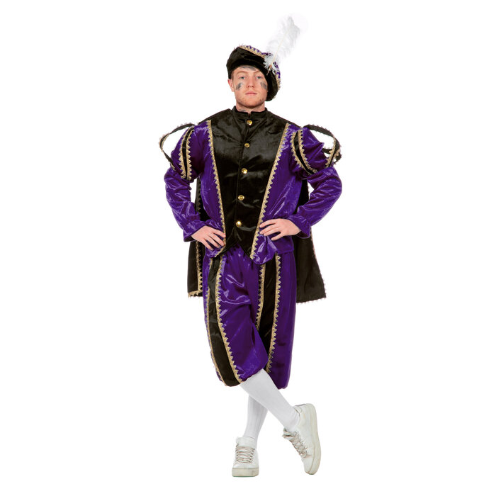 Wilbers & Wilbers Luxe piet kostuum paars/zwart imitatie fluweel volwassenen