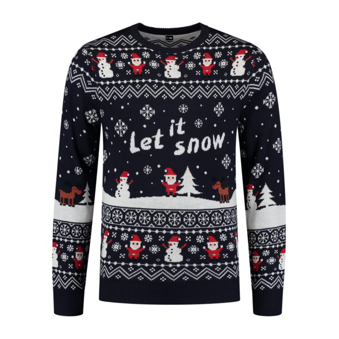 Kersttrui Let it Snow blauw/wit/rood