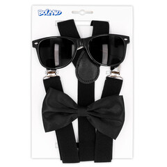 Boland Disco Accessoireset zwart partybril, vlinderstrik en bretels