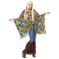Psychedelic hippie poncho met hoofdband dame