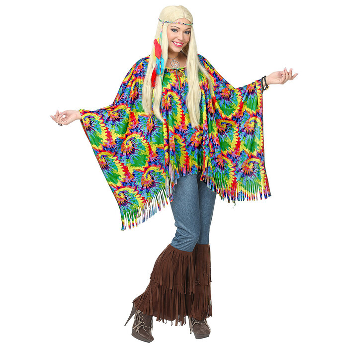 Psychedelic hippie poncho met hoofdband dame