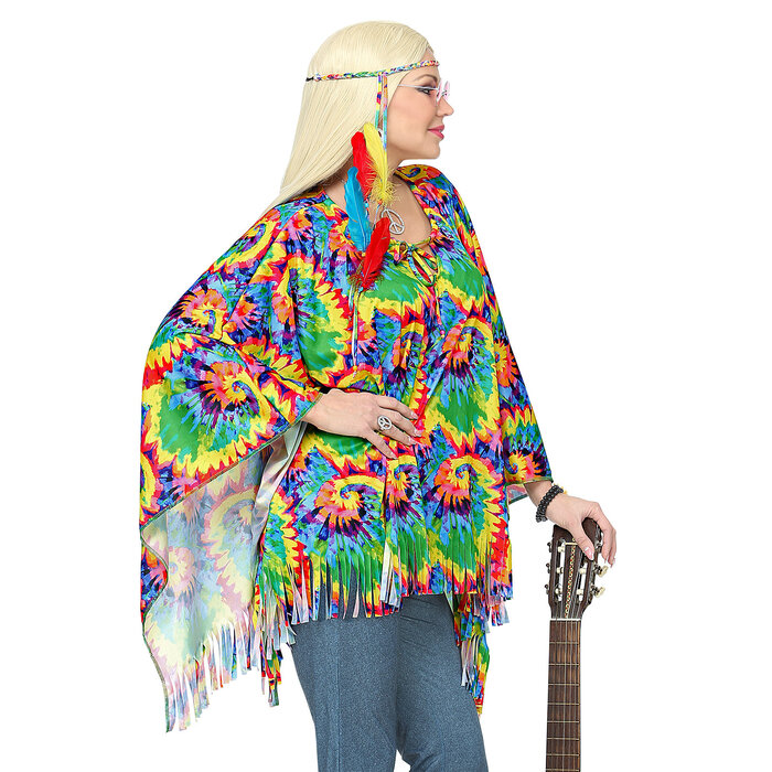 Psychedelic hippie poncho met hoofdband dame
