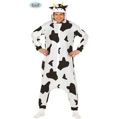 Fiestas Guirca Koe kostuum jumpsuit met kap zwart wit