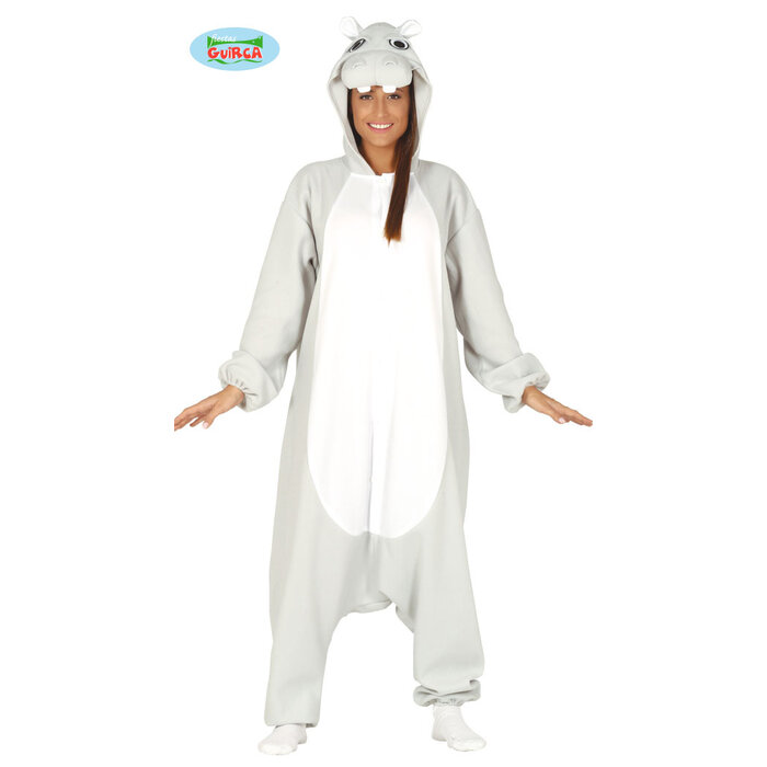 Fiestas Guirca Nijlpaard kostuum jumpsuit met kap grijs