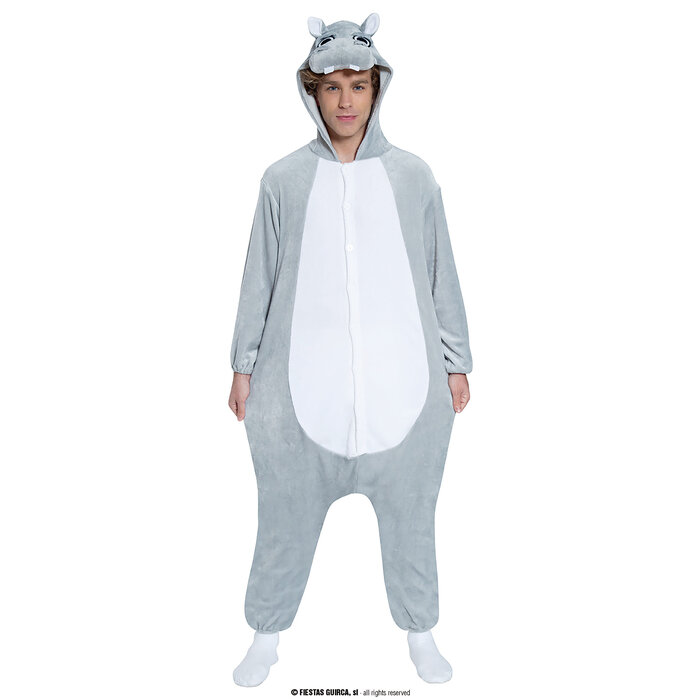 Fiestas Guirca Nijlpaard kostuum jumpsuit met kap grijs