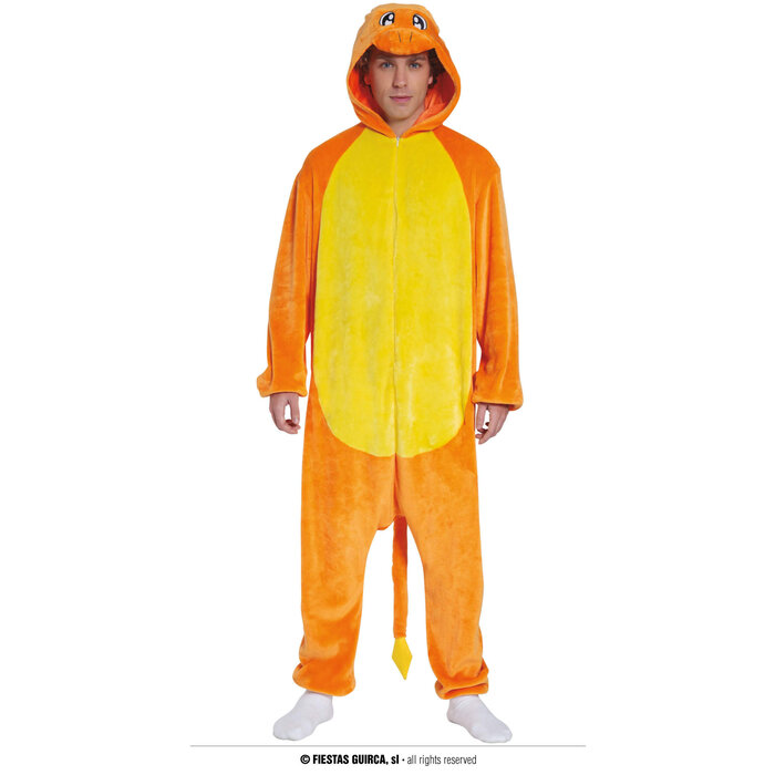 Fiestas Guirca Oranje draak kostuum jumpsuit met kap
