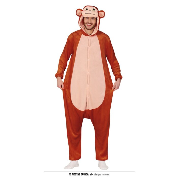 Fiestas Guirca Aap kostuum bruin jumpsuit met kap