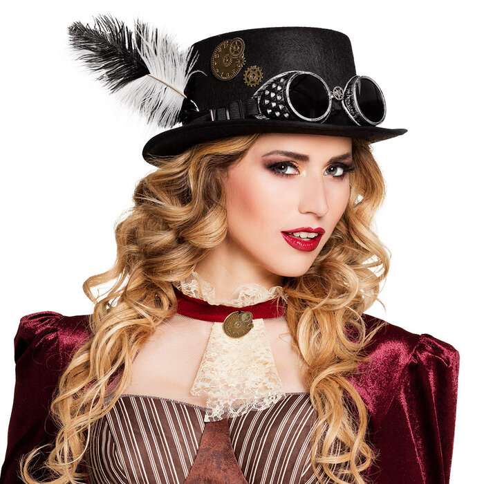 Feestshop.be Hoed steampunk zwart met bril