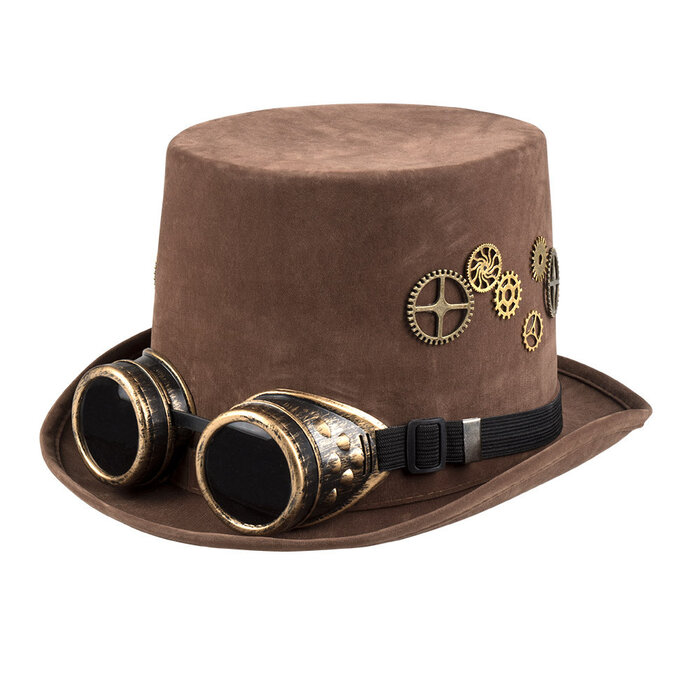Feestshop.be Luxe hoed steampunk bruin met bril goud