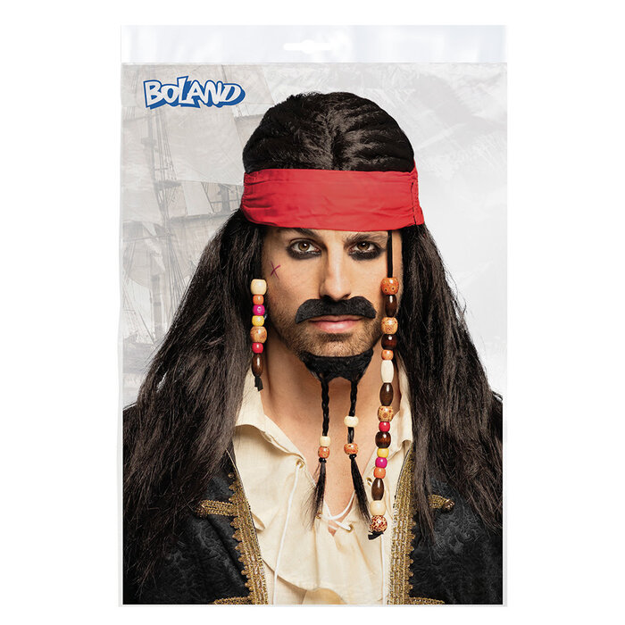 Feestshop.be Pruik piraat jack met bandana, snor en baard