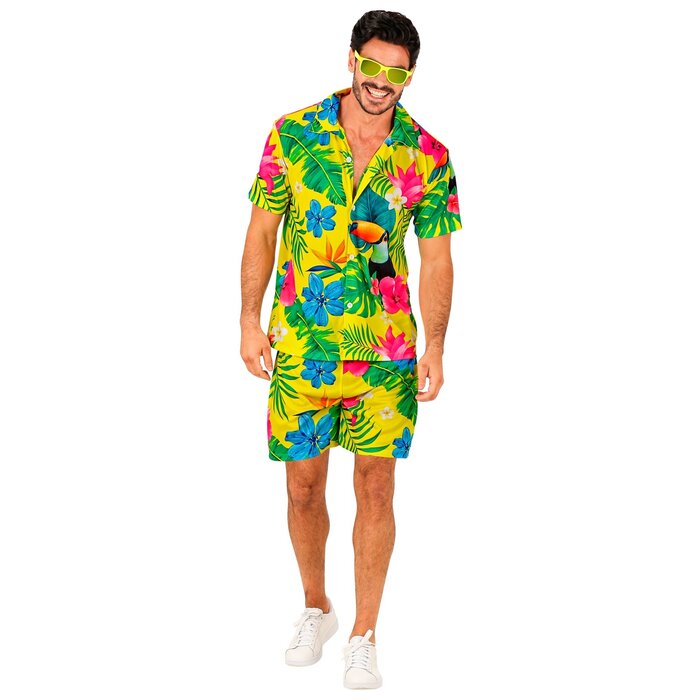 Feestshop.be Zomer set hemd met short geel Hawaii