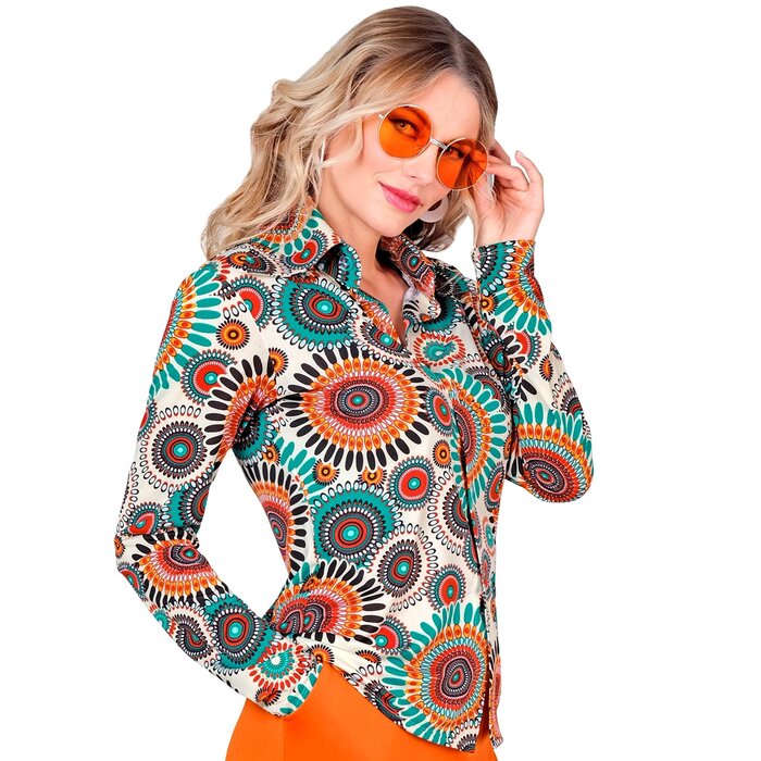 Feestshop.be Dames hemd flower power jaren 60