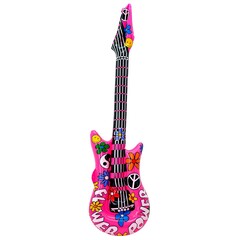 Feestshop.be Opblaasbare gitaar flower power hippie roze 105cm