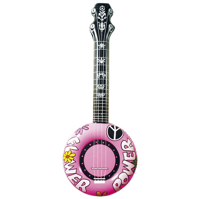 Feestshop.be Opblaasbare banjo flower power hippie roze 100cm