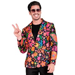 Feestshop.be Blazer flower power hippie zwart met neon print