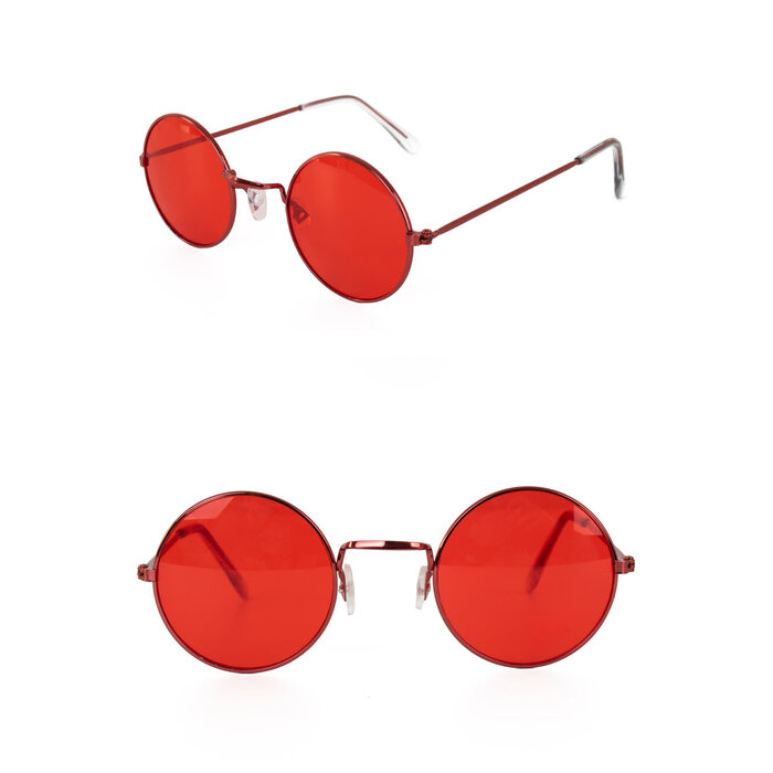 Hippie bril ronde glazen Flower Power rood