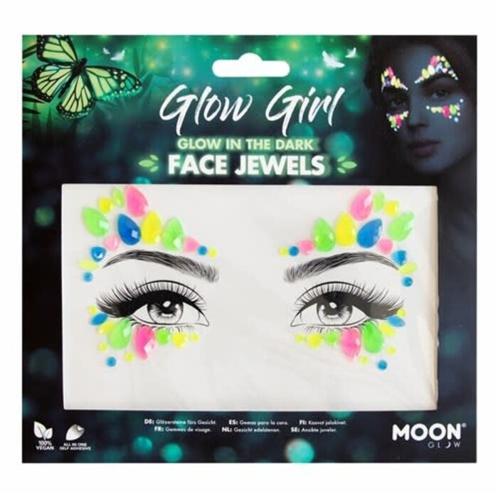 Gezicht steentjes  Glow Girl glow in the dark